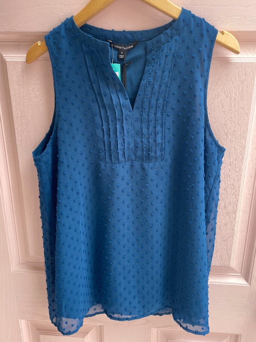 41 Hawthorn Zeina Clip Dot Split Neck Sleeveless Blouse Navy S NWT Stitch Fix